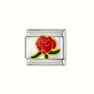 Italian Charmlink‎ Red Rose for Charm Bracelet 9mm Stainless Steel